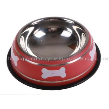 Pet food utensils, pet bowls, dog single bowls, colored printed bone dog basins Application Scenario