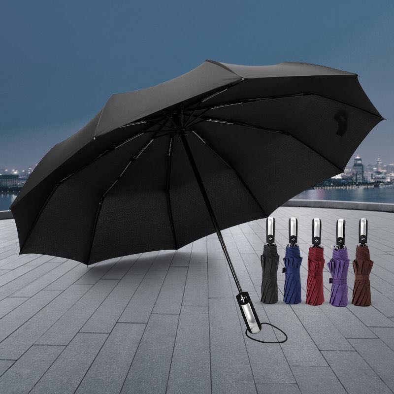 爆款全自动黑胶晴雨伞男女折叠三折伞10骨加固可定制广告logo