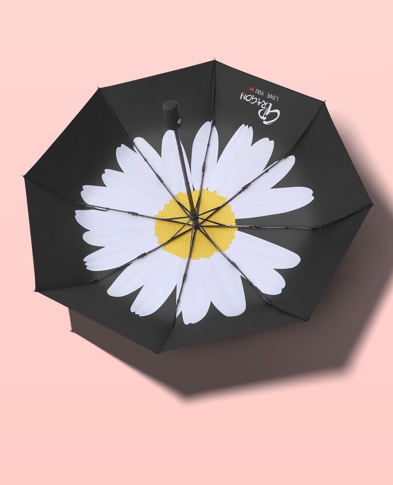 网红全自动数码印全遮阳三折小雏菊黑胶晴雨伞GD同款自开收雨伞详情图14
