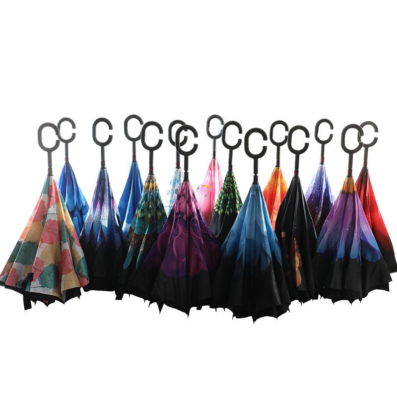 创意花色反向伞汽车伞双层免持式可站立晴雨伞C型广告伞