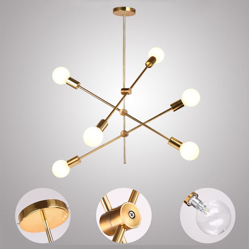 Nordic chandelier, led, simple and modern bar dining chandelier, all-copper, personalized and creative, adjustable Angle, dining room, bedroom details Picture
