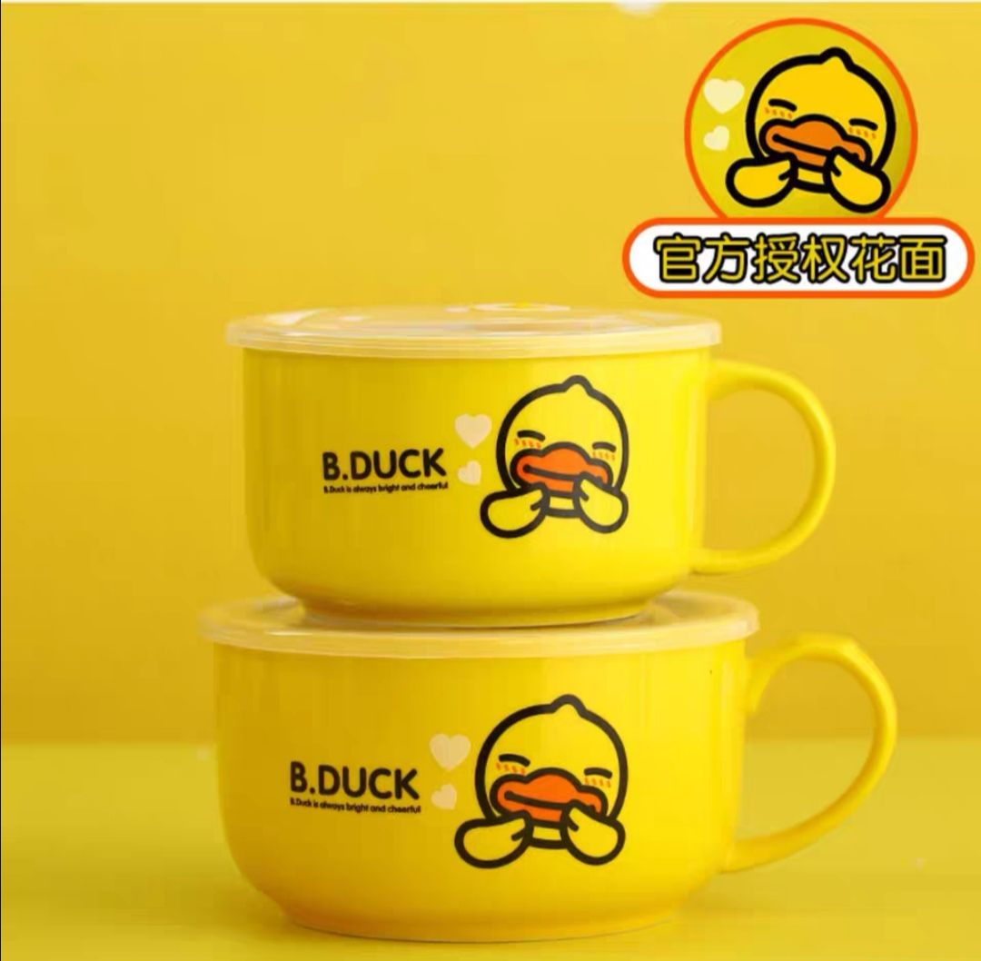 B.duck Instant Noodles Cup Ceramic Bowl With Lid And Handle Fresh-Keeping Bowl Genuine undefined
