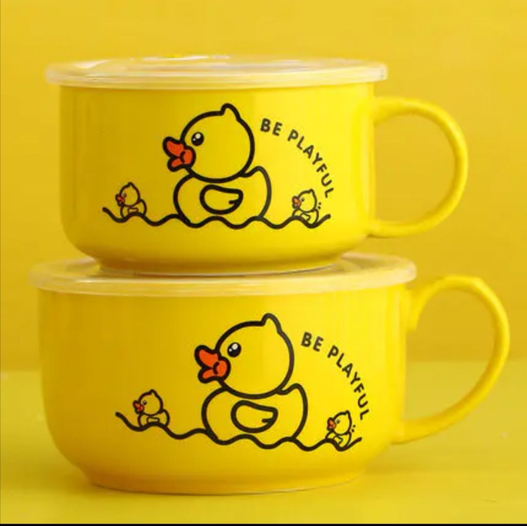 B.duck Instant Noodles Cup Ceramic Bowl With Lid And Handle Fresh-Keeping Bowl Genuine details Picture