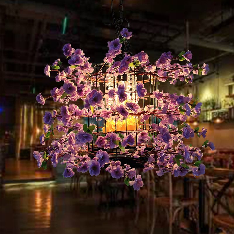 Industry coffee shop music restaurant green plant chandelier retro creative milk tea shop bar hotpot shop bird cage chandelier