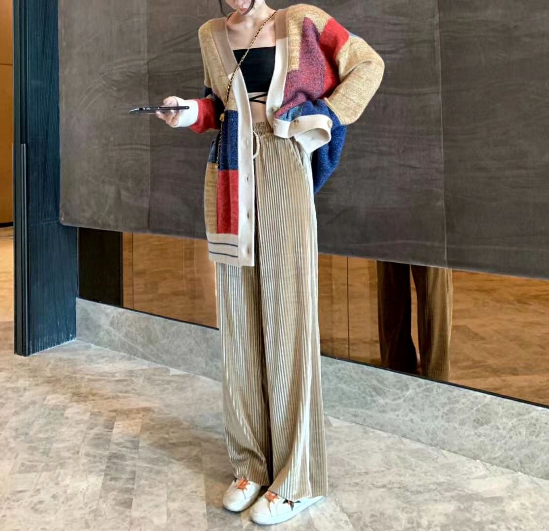 丝绒阔腿裤女夏秋2020新款高腰垂感百褶休闲裤女神裤宽松裤子