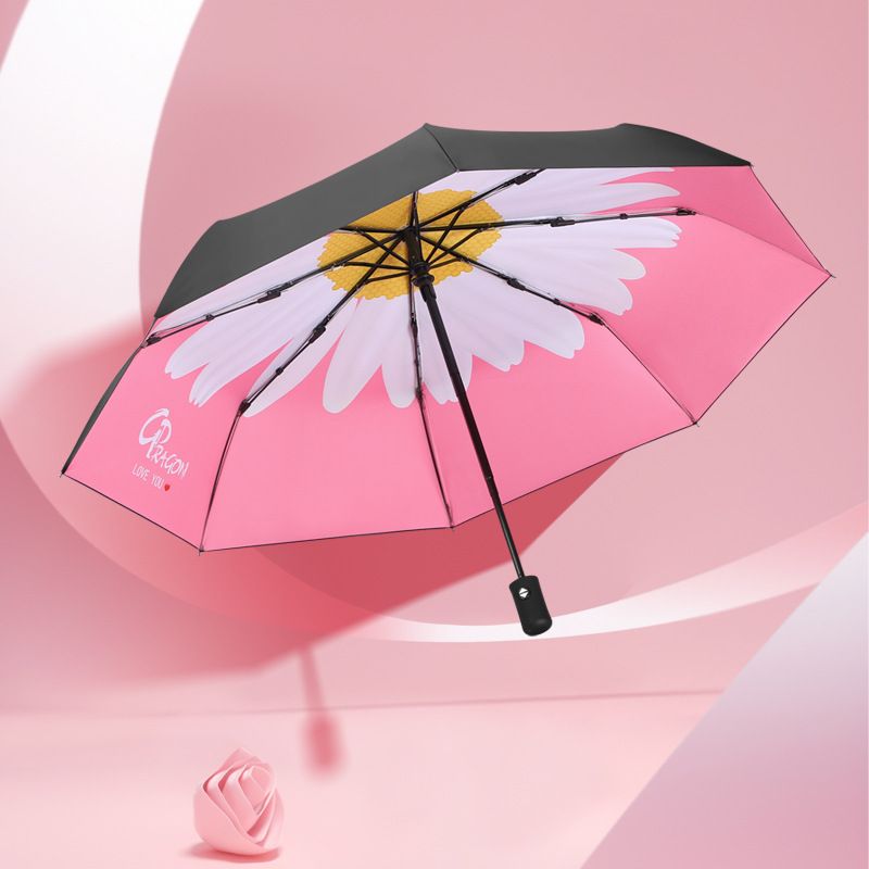 网红全自动数码印全遮阳三折小雏菊黑胶晴雨伞GD同款自开收雨伞