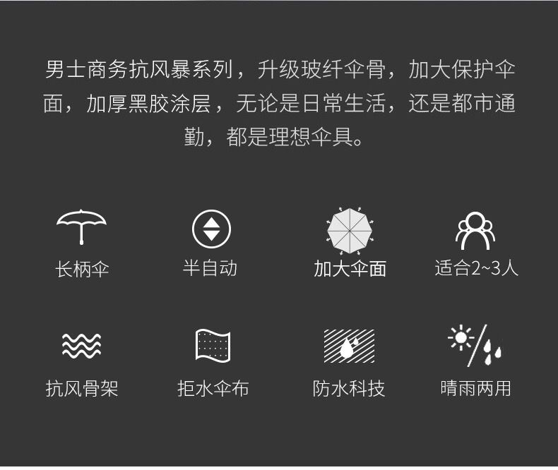 自动雨伞定制LOGO广告长柄晴雨伞超大号高端男士商务高尔夫礼品伞详情图7