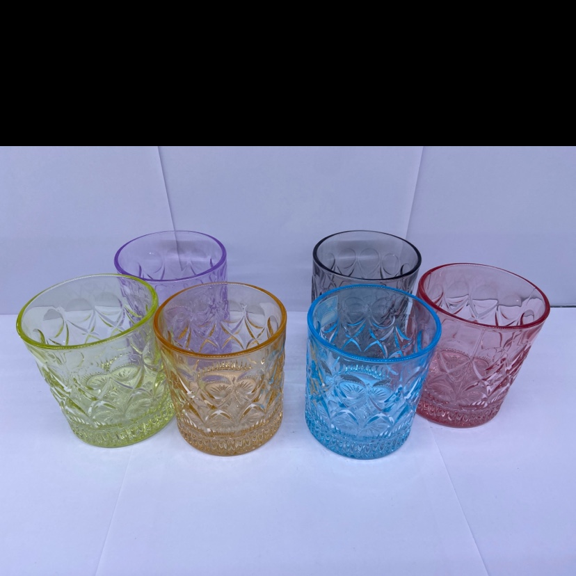 A set of six colored glasses