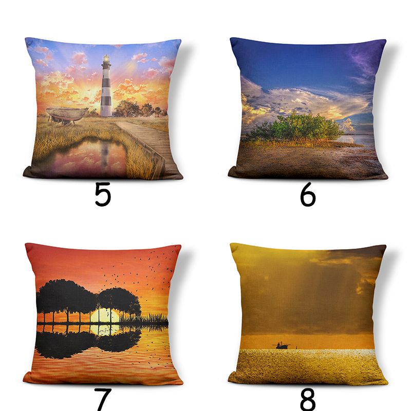 3D Landscape Square Cloud Ocean Cushion Cover Polyester Linen Printing Decoration Home Soft Pillowcase Wholesale Specification drawing