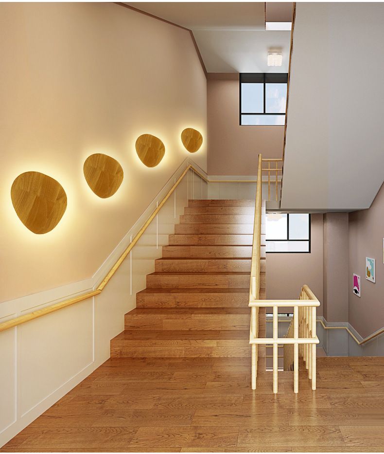 北欧原木实木卧室床头壁灯工作室创意LED楼梯圆形个性日蚀壁灯详情图5