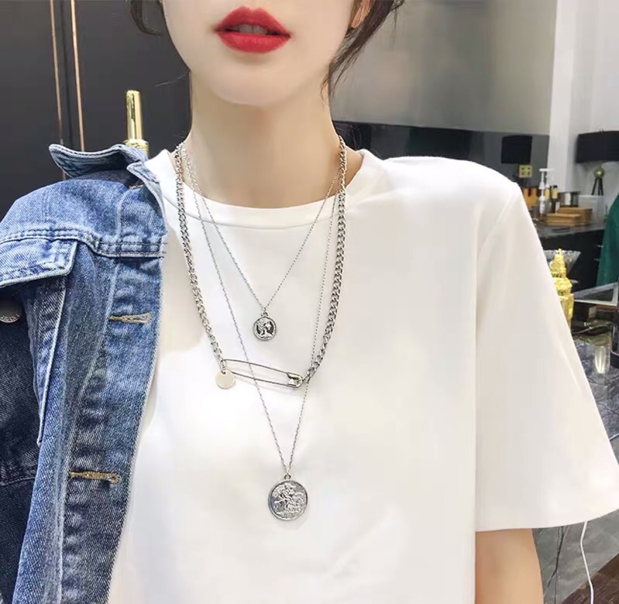 韩版Hiphop别针潮牌项链女潮网红ins嘻哈酷个性学生长款链搭衣服