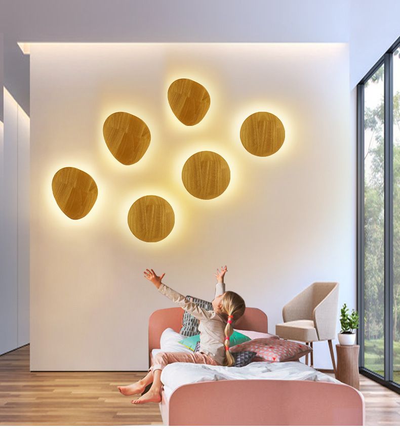 北欧原木实木卧室床头壁灯工作室创意LED楼梯圆形个性日蚀壁灯详情图1
