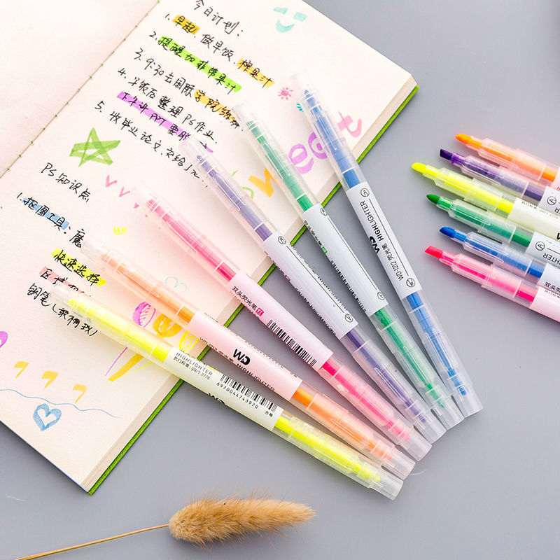 Double-headed highlighter Student textbook Rough-lined colored marker Pen Korean candy colored highlighting circle marker pen