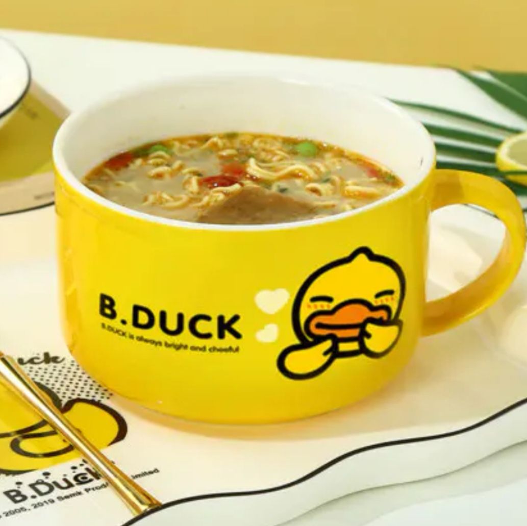 B.duck Instant Noodles Cup Ceramic Bowl With Lid And Handle Fresh-Keeping Bowl Genuine Application Scenario