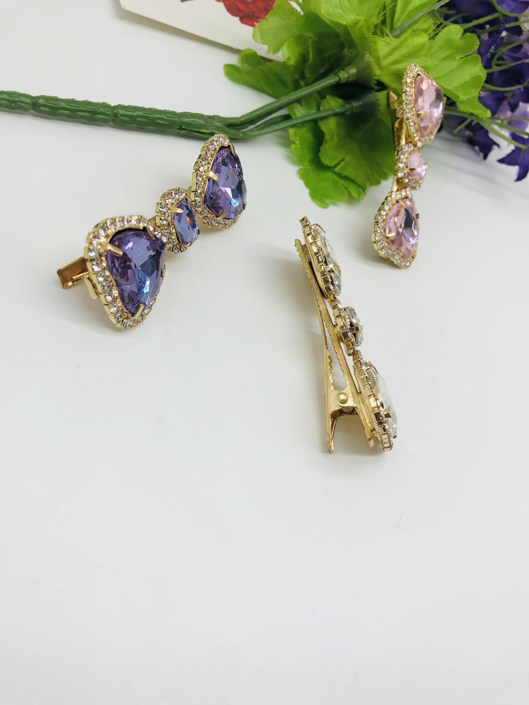Romantic star Purple ~ Retro sweet purple water diamond pearl hair clips, elegant bangs hair clips, hair accessories for women detail image 2