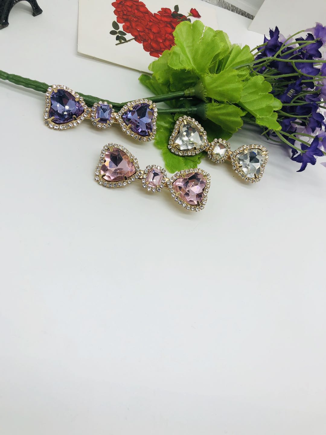 Romantic star Purple ~ Retro sweet purple water diamond pearl hair clips, elegant bangs hair clips, hair accessories for women Specification image