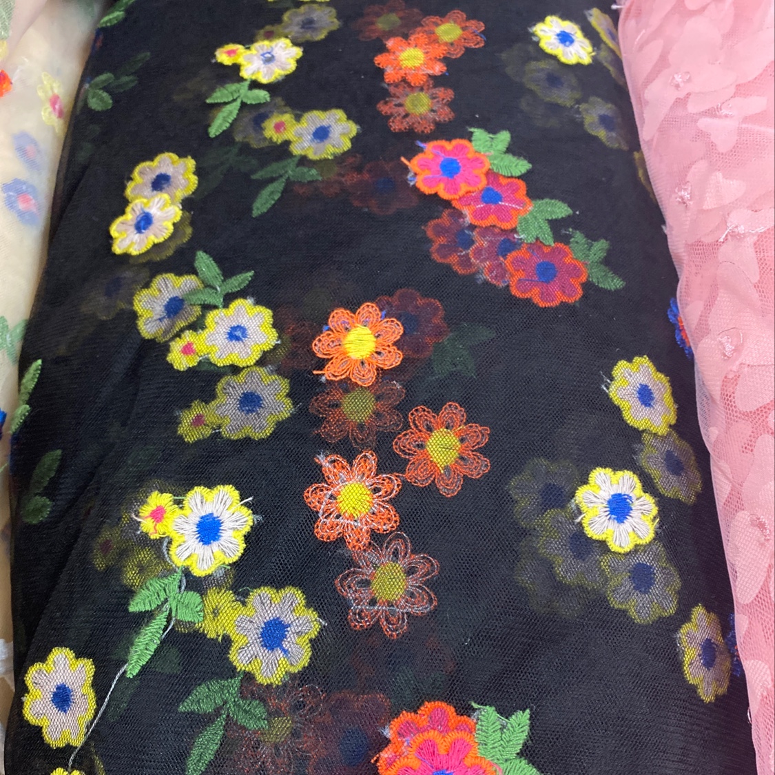 Embroidery, black flowers