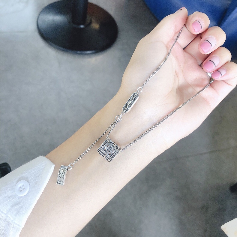 通体纯银.算盘项链……