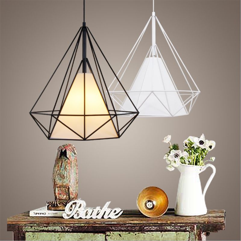 Iron chandelier origin and supply, modern Nordic minimalist living room, dining room, study, corridor, birdcage, diamond creative lighting fixtures Specification image