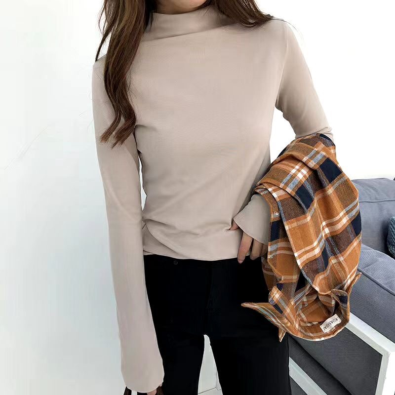 打底衫女内搭半高领黑百搭秋冬2020新款莫代尔t恤堆堆领长袖上衣1