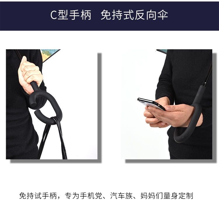 创意花色反向伞汽车伞双层免持式可站立晴雨伞C型广告伞详情图6