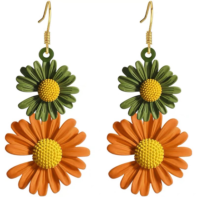 银针甜美小巧威姿妮GD雏菊耳钉网红森系少女撞色不对称花朵耳环女详情图8