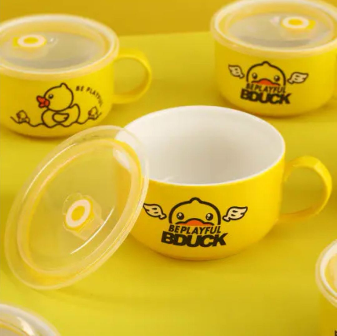 B.duck Instant Noodles Cup Ceramic Bowl With Lid And Handle Fresh-Keeping Bowl Genuine Specification drawing