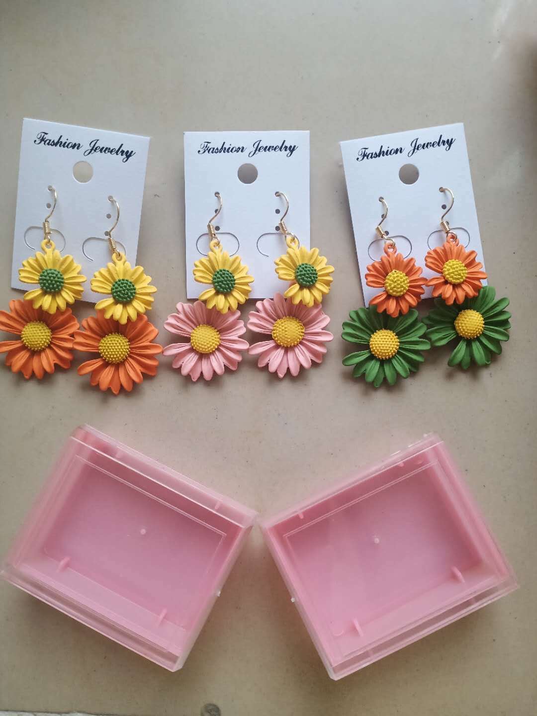 银针甜美小巧威姿妮GD雏菊耳钉网红森系少女撞色不对称花朵耳环女产品图