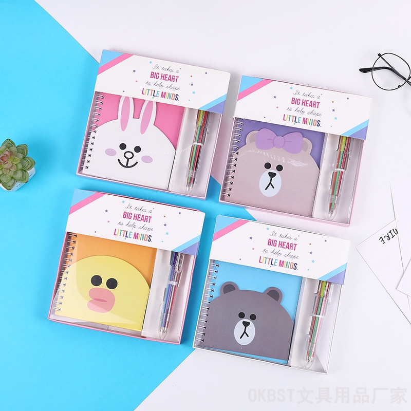 学生可爱卡通活页本线圈记事本套装 彩色圆珠笔胶带笔记本三件套 学生礼品套装