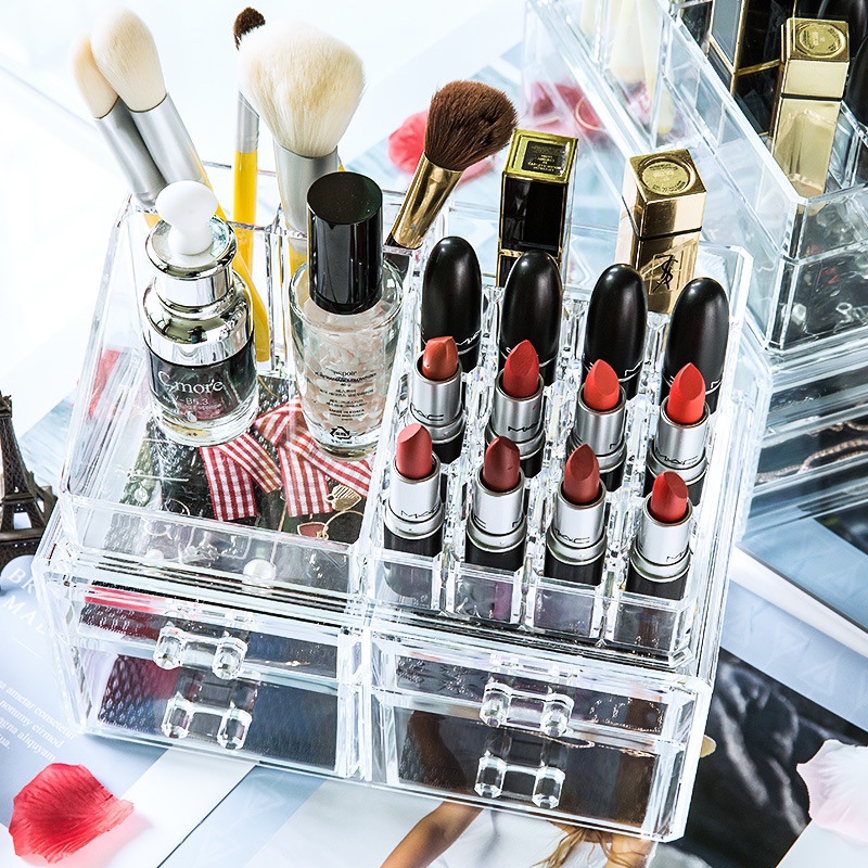 亚克力化妆品收纳盒透明抽屉式口红盒首饰盒可叠加桌面收纳盒批发详情图9