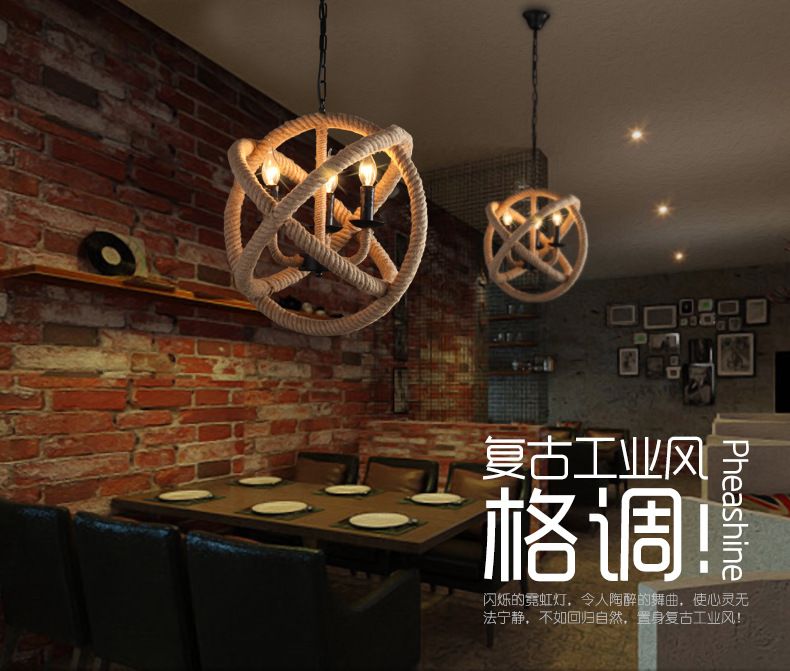 美式乡村餐厅吧台艺术灯饰北欧简约酒吧咖啡厅艺术麻绳吊灯灯具详情图1