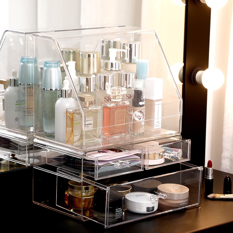 Transparent dust-proof and covered acrylic drawer-type dormitory dressing table desktop shelf for popular cosmetics storage box Item Picture