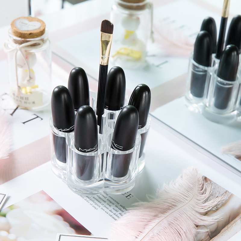 Wholesale of transparent 6-hole acrylic lipstick stand, plum blossom-shaped makeup stand, eyebrow pencil desktop cosmetics storage box Specification image