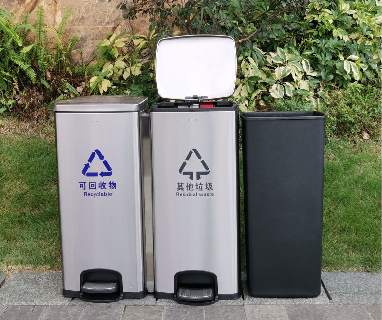 不锈钢垃圾分类脚踏垃圾桶室内办公室双桶连体大号干湿垃圾桶详情图15