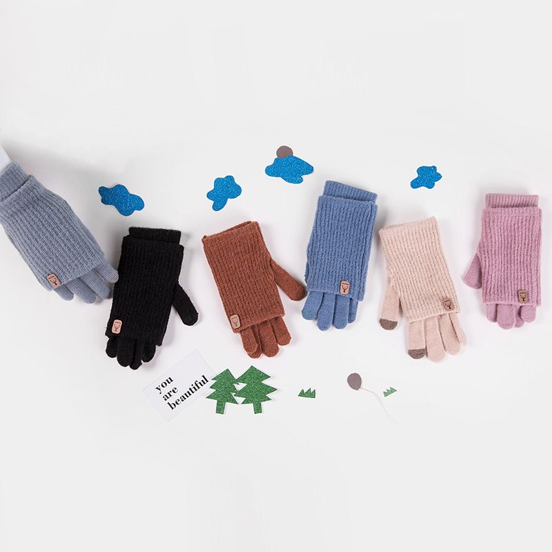 Lady's gloves Deer standard two-piece set of five fingers autumn and winter anti-cold fingertip gloves thumbnail