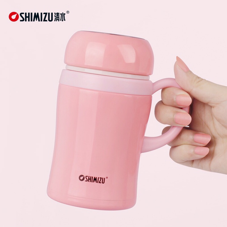 上海清水SM-6941-040 400ml 304不锈钢时尚女士办公带手柄滤网泡茶水杯