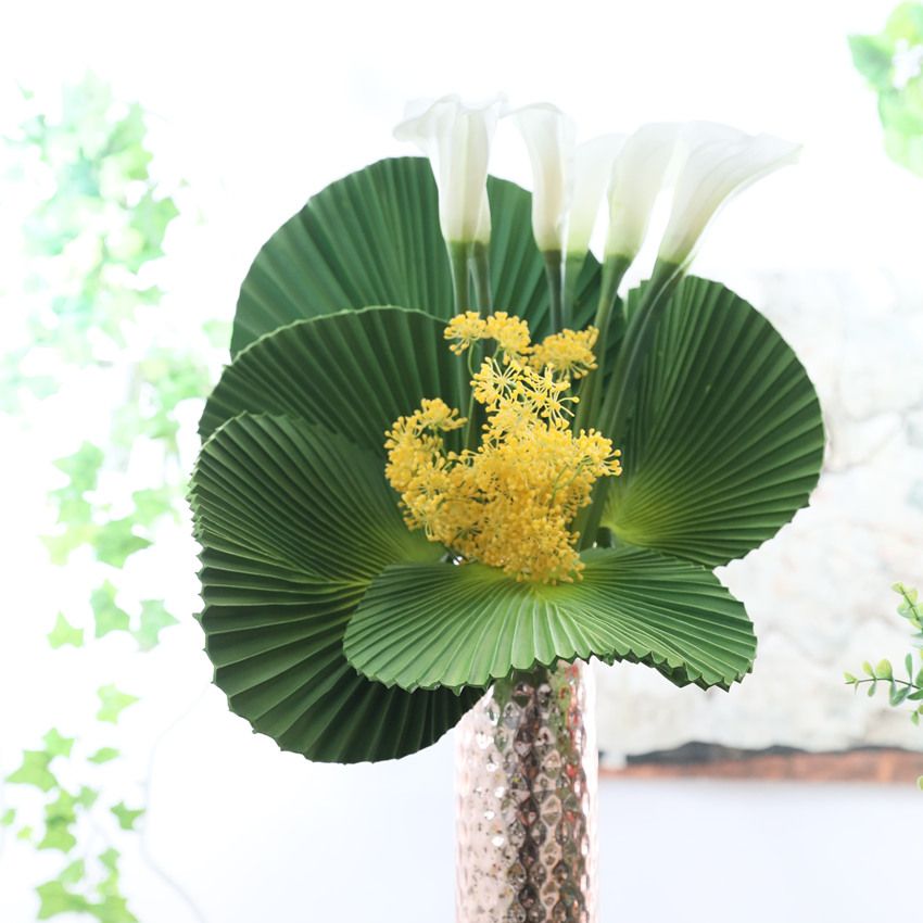 PU artificial flowers, banana leaves, palm leaves, artificial plants, flower arrangements, sunflower leaves, fan leaves, green large leaves, fashionable home decoration Specification image