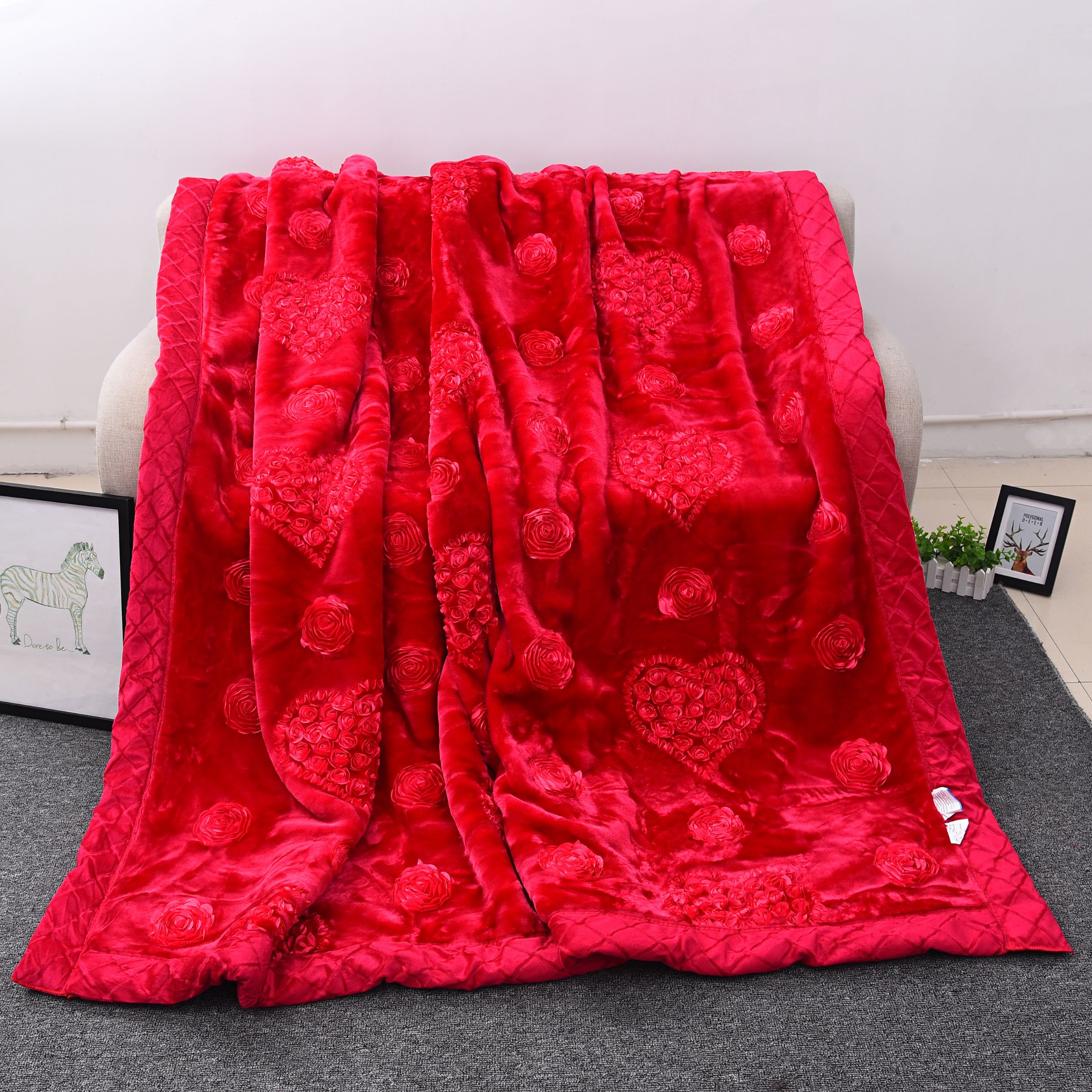 家丽百合6D新款绣花毛毯床上用品 厂家直销详情图3