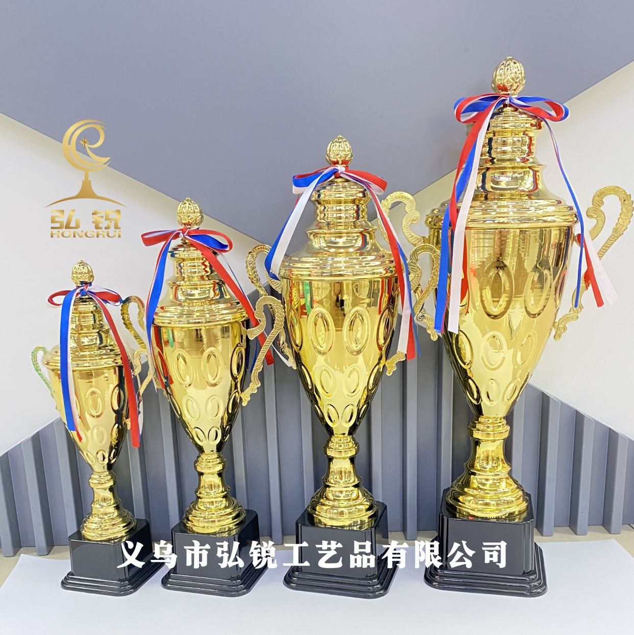 HR1904C metal trophy and medal, new model 12*46CM, customizable logo for various event awards detail image 2