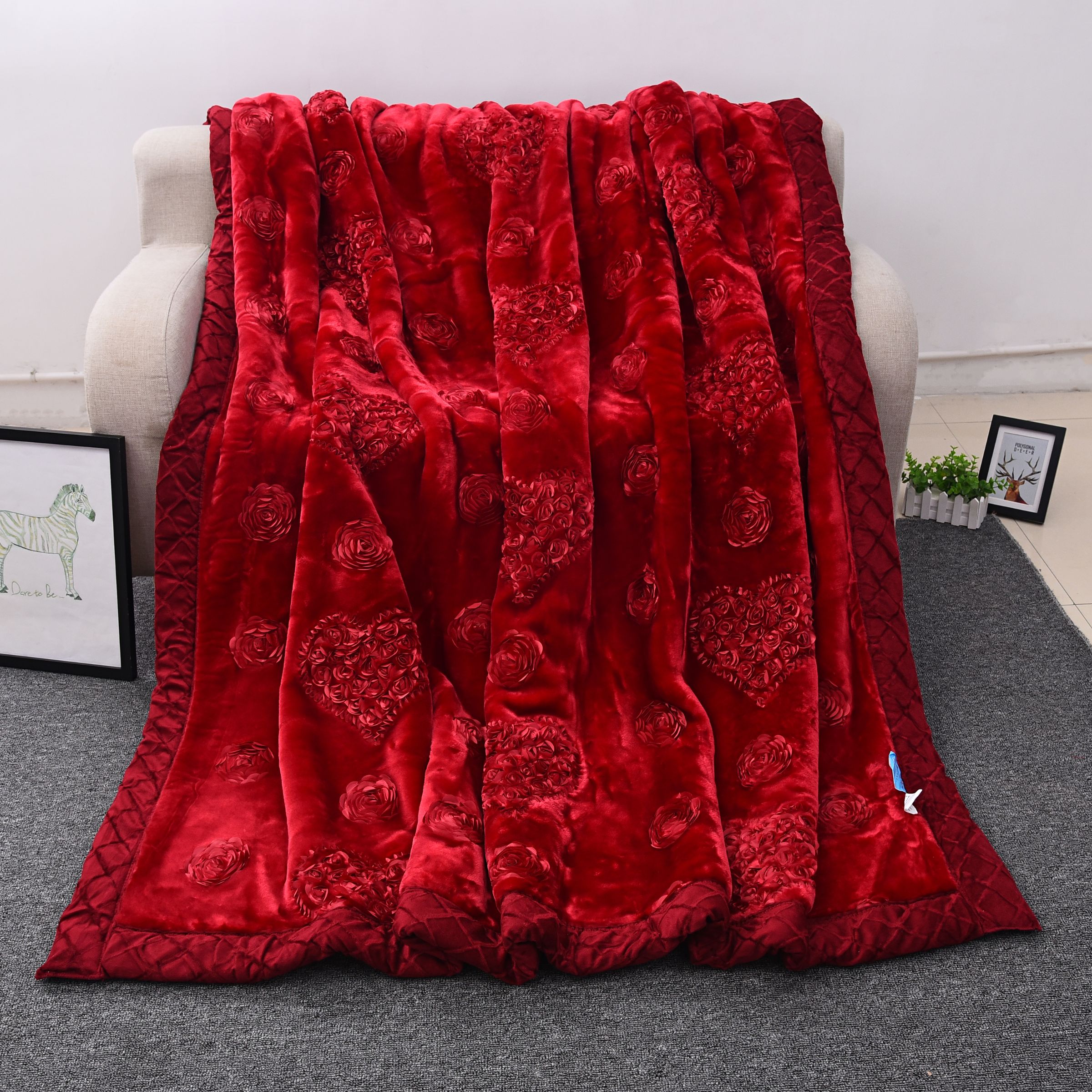 家丽百合6D新款绣花毛毯床上用品 厂家直销详情图2