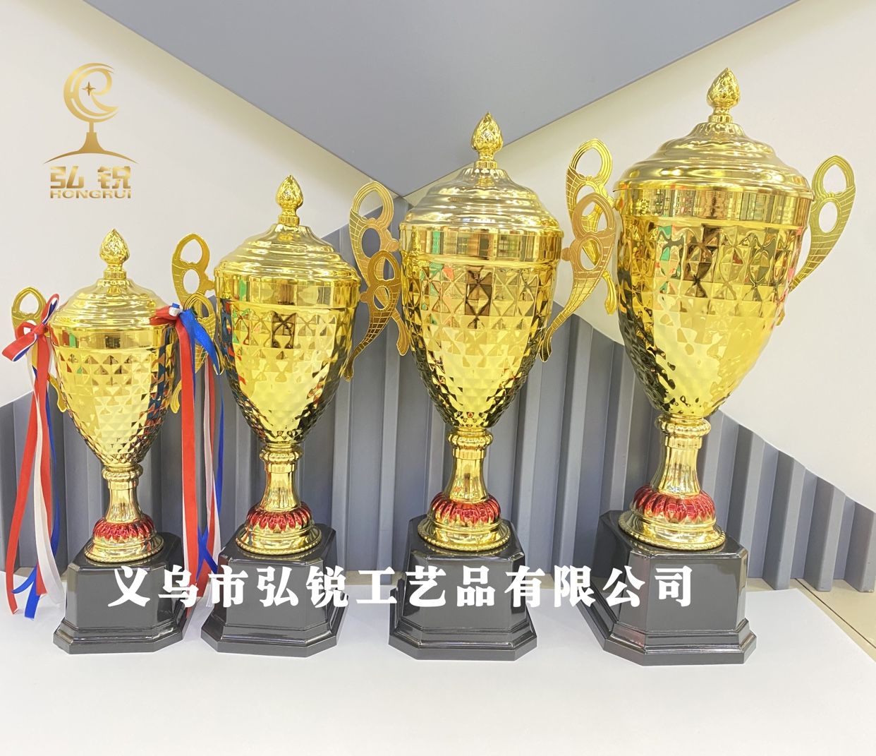 HR3285A metal trophy, new model, 14*44CM, competition trophy, company award ceremony, customizable logo detail image 3