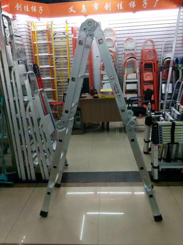 厂家直销，铝合金梯，家用梯，多功能梯，人字梯，单梯，两用梯3.7m白底实物图