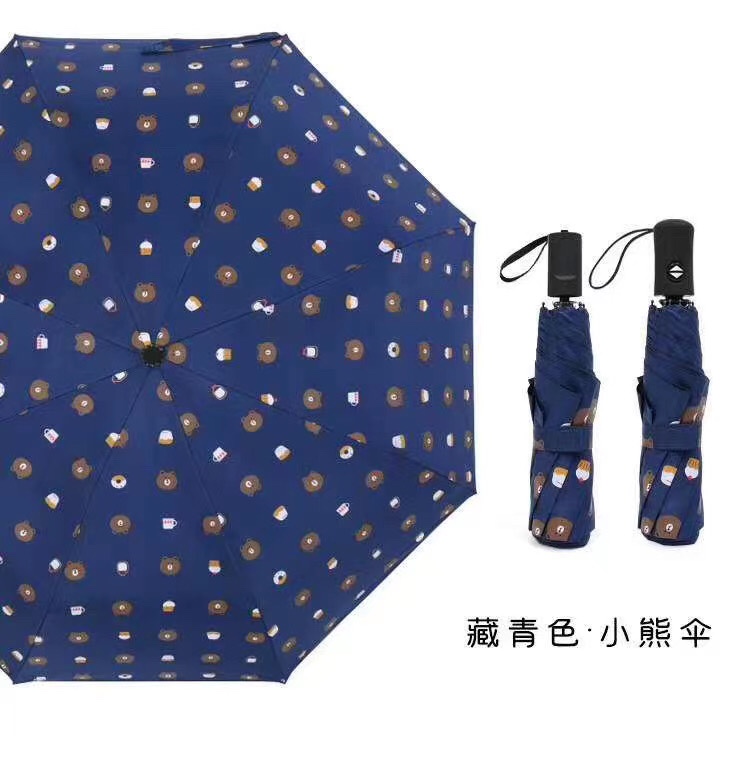 千家旺布朗熊 水果全自动三折黑胶太阳伞防紫外线小清晰卡通晴雨伞女学生伞1002细节图