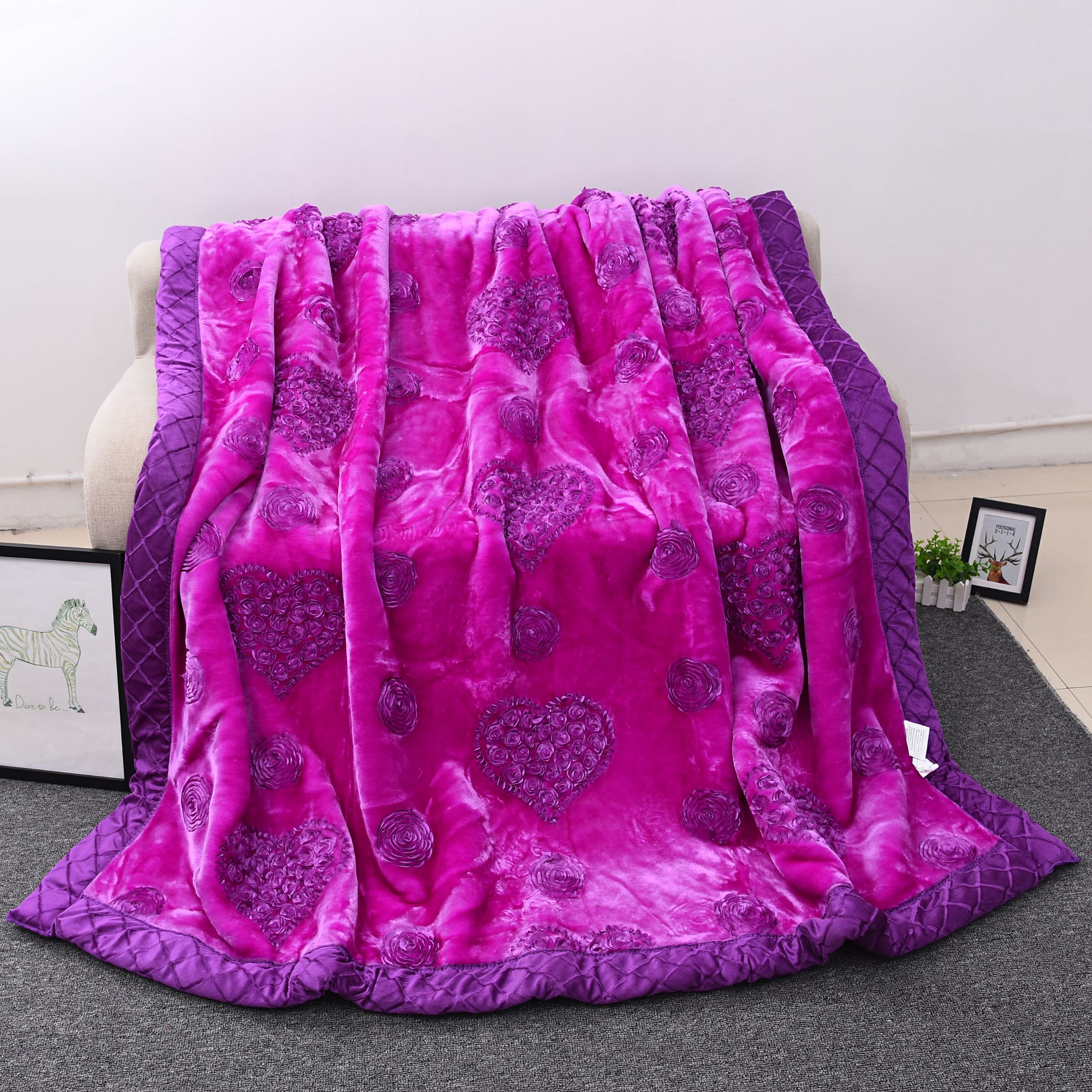 家丽百合6D新款绣花毛毯床上用品 厂家直销详情图4