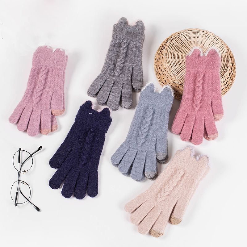 Sulwhasoo gloves Female Winter new Korean version of knitted five fingers warm gloves wrung lovely students touch screen gloves thumbnail
