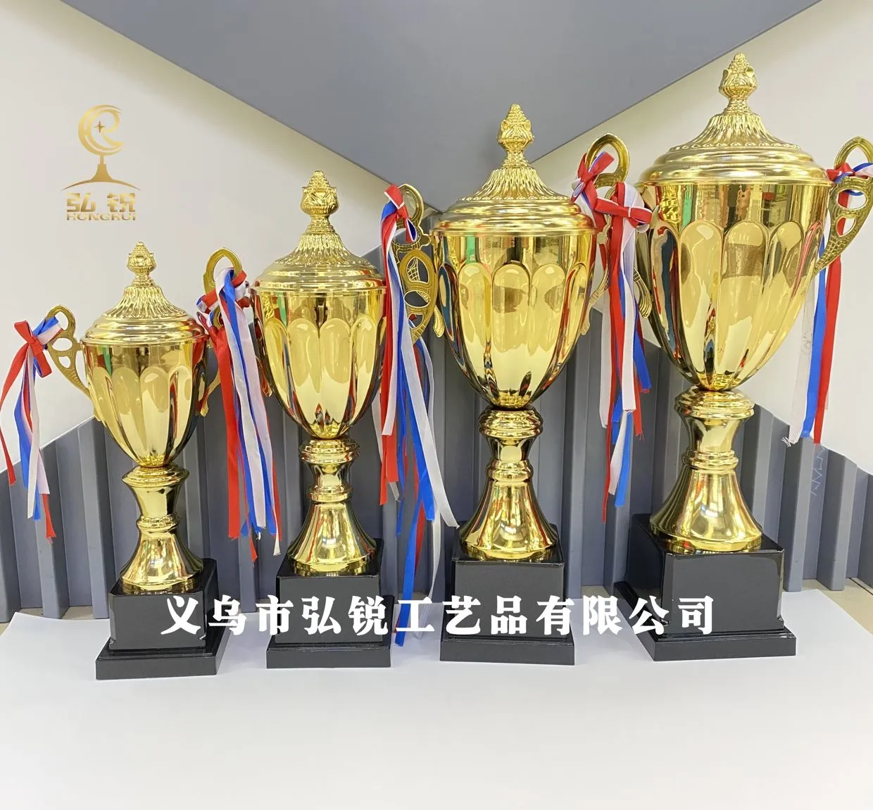 HR-7706B Metal trophy, 14*47CM, competition reward and prize, customizable logo detail image 2