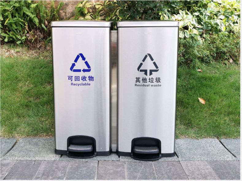 不锈钢垃圾分类脚踏垃圾桶室内办公室双桶连体大号干湿垃圾桶详情图16