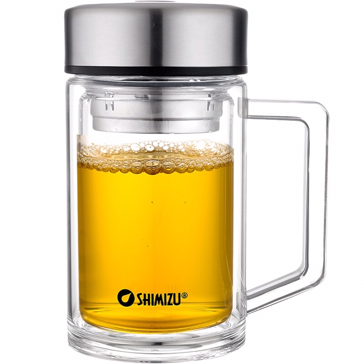 Shanghai Qingshui SM-8031-030 300ml Double-layer handle portable cup for men and women's business office tea brewing, transparent water cup with filter