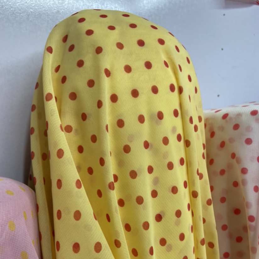 黄色圆点布料高档衬衫连衣裙子服装夏季垂感古装汉服