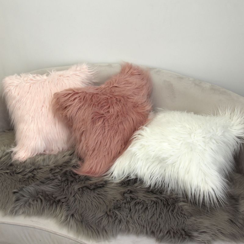 长毛绒靠垫简约纯色沙发抱枕样板房装饰抱枕套详情图2